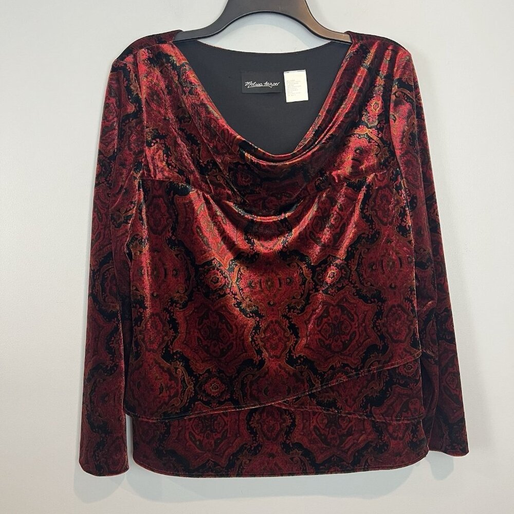 Velvet Draped Cowl Neck Blouse Size 14 Melissa Harper Tiered Goth Vamp Witchy